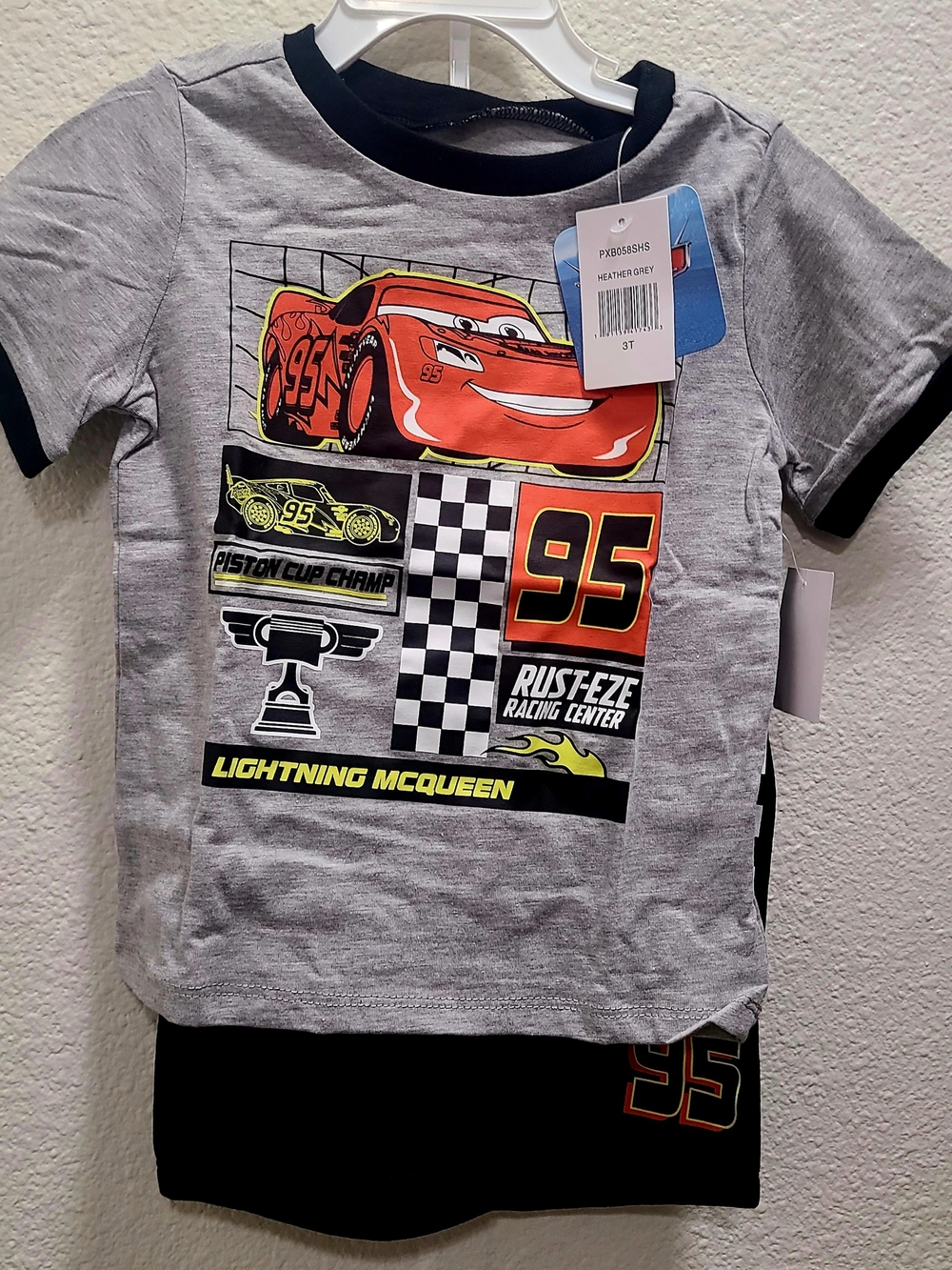 Disney Kids Lightning McQueen Grey & Black Matching Set with Red Graphic